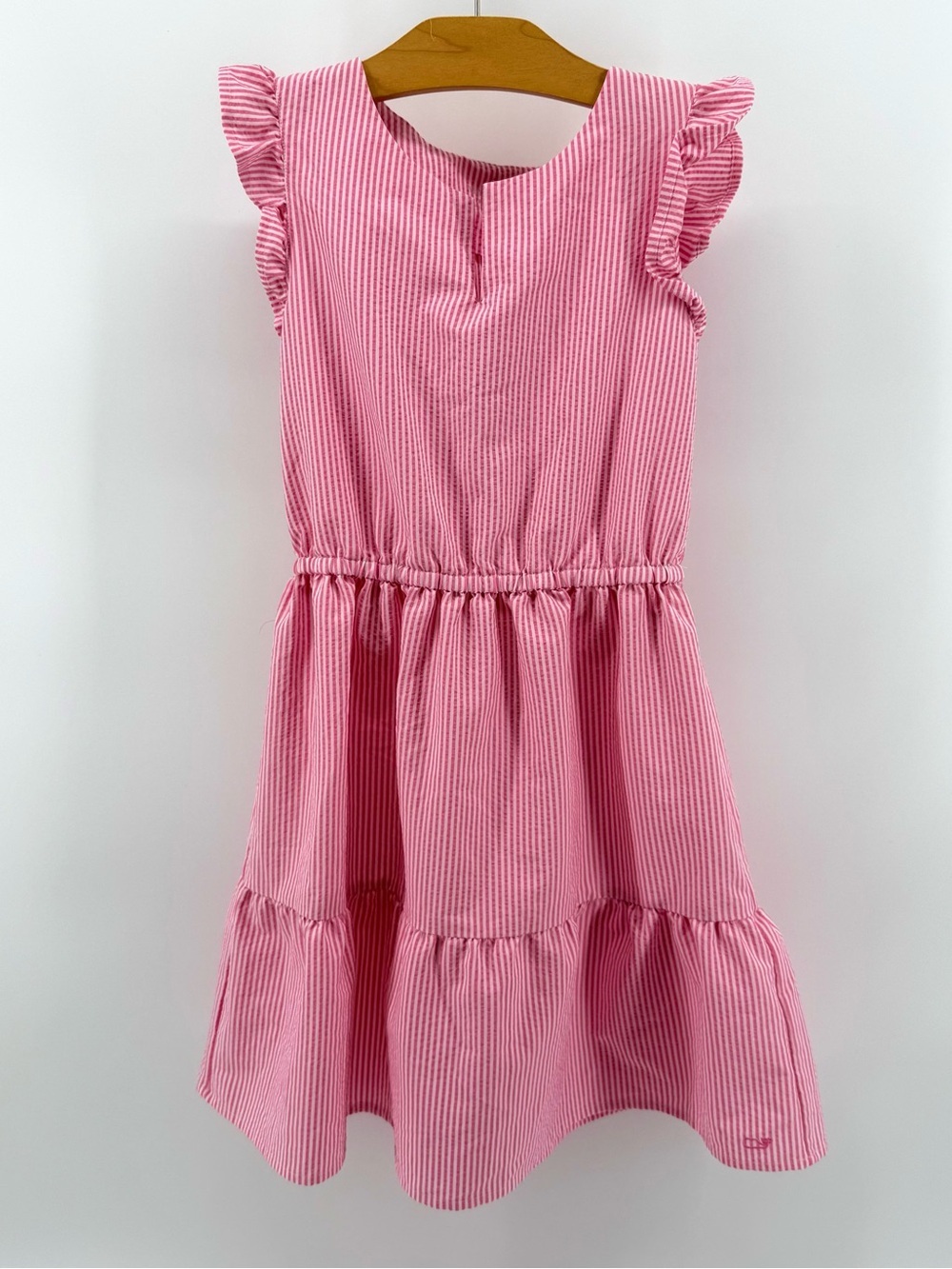 Vineyard Vines Performance Seersucker Girls Pink Striped Ruffle Sleeve Dress